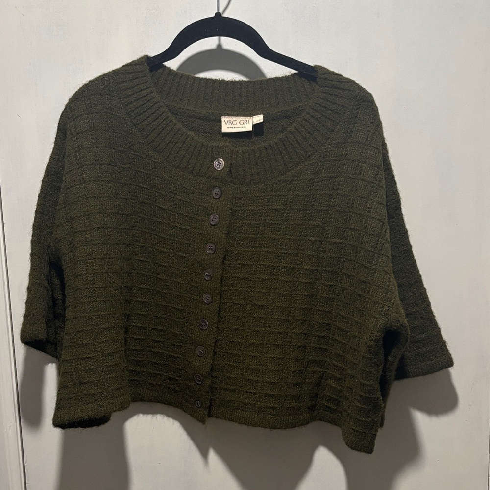 VRG GRL Hailey knit crop button down scoop neck sweater